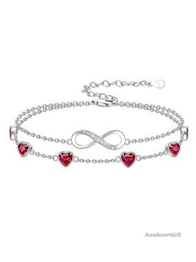 Sterling Silver Infinity Birthstone Charm Link Bracelet/Anklet Adjustable
